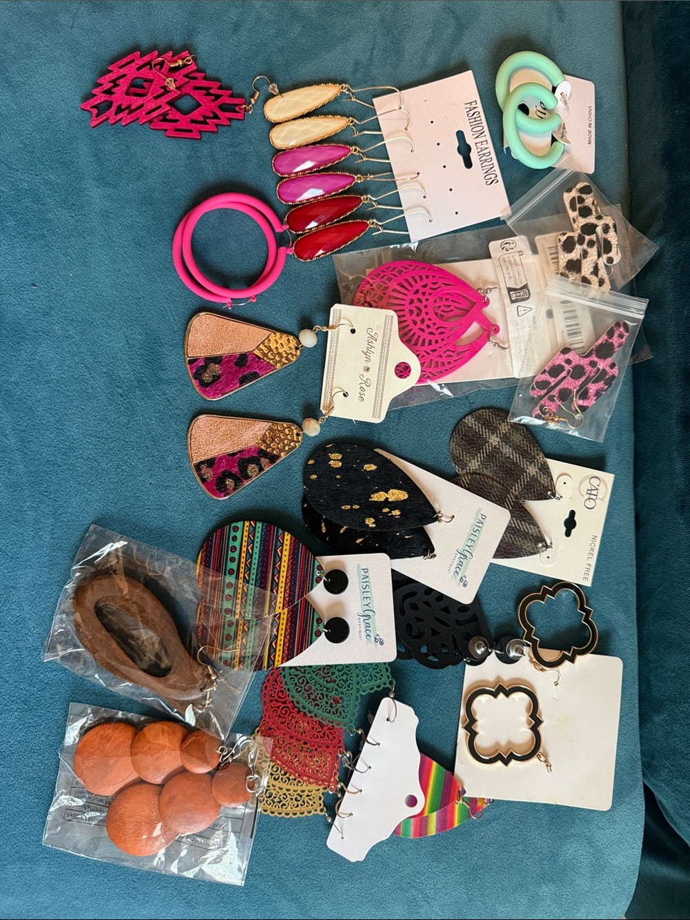 Various brands Women's Mixed Fashion Earring Set in Pink, Teal, Gold, Black